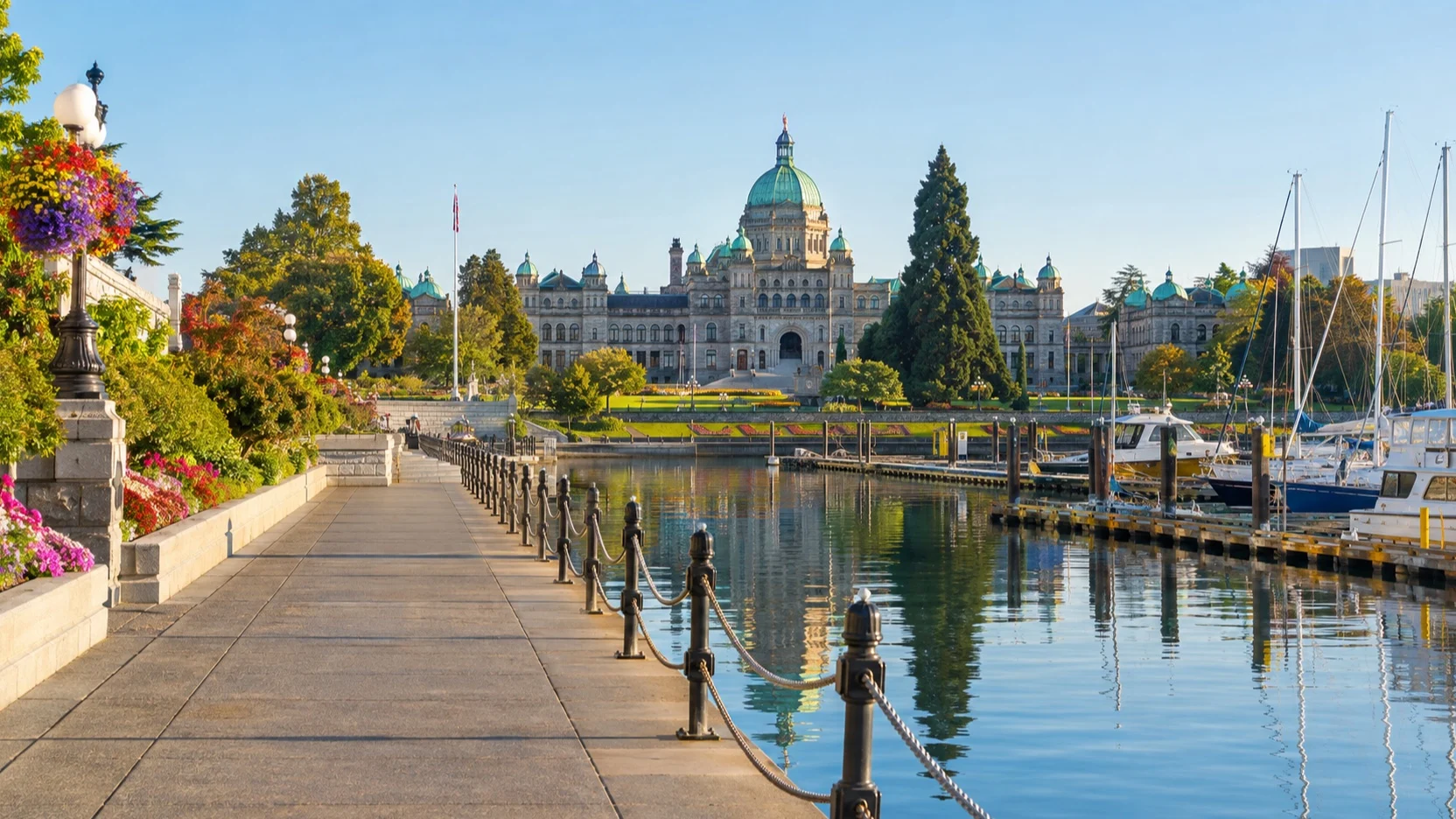 Victoria Inner Harbour and Parliament Buildings along the downtown route