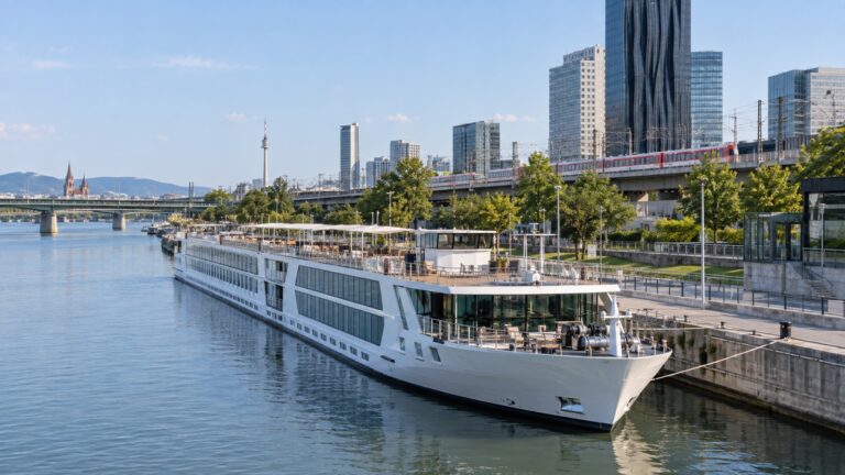 River cruise ship at Vienna Handelskai berth