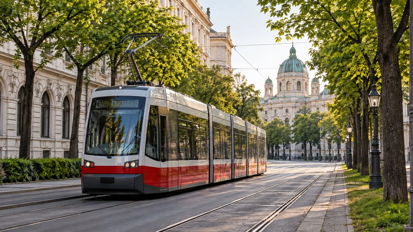 Vienna tram connecting river berth to city