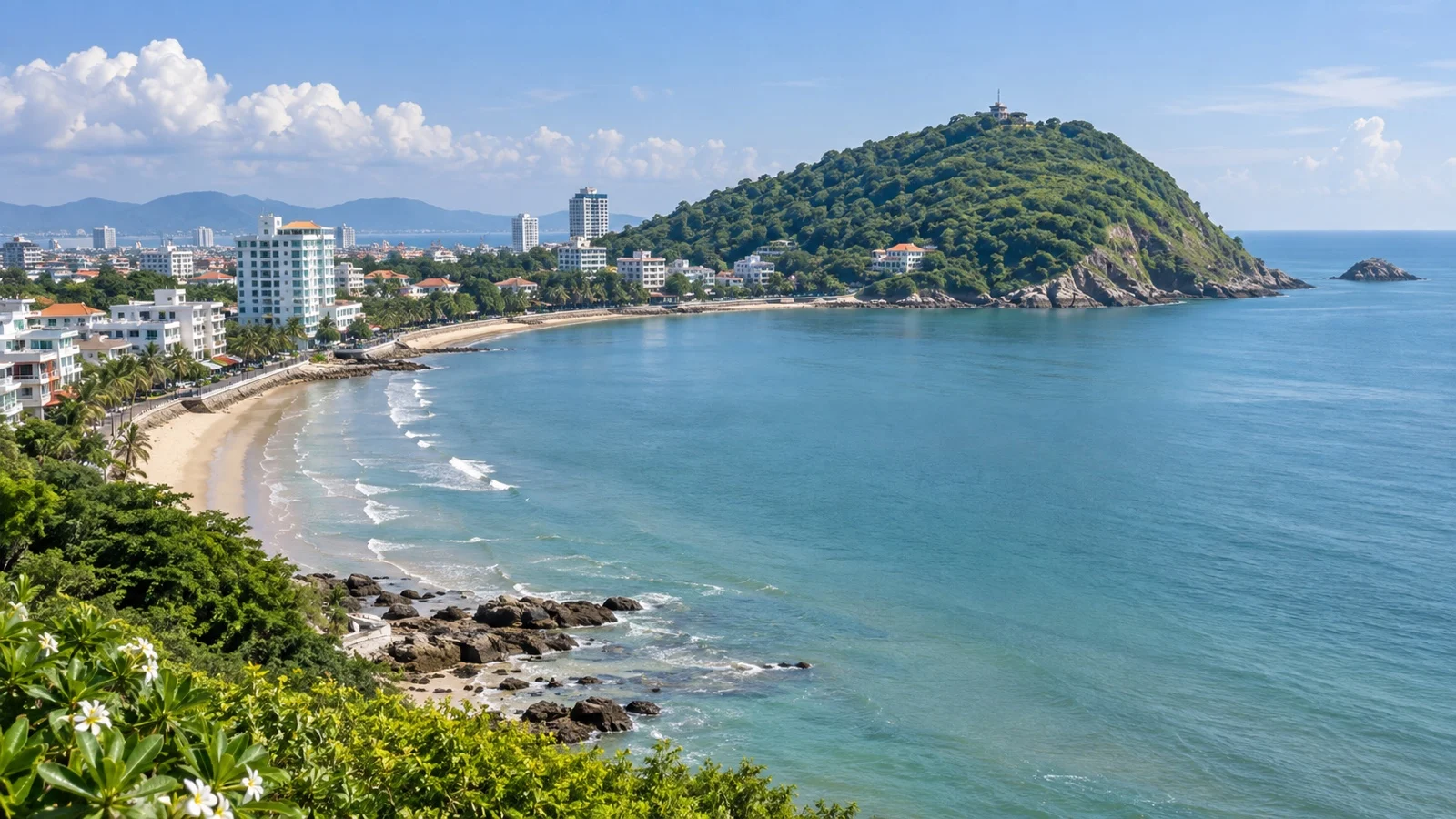 Vung Tau coastal beach and headland near Phu My cruise port in Vietnam