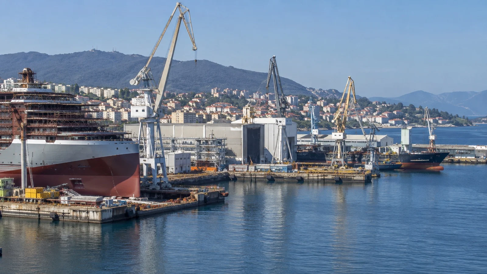 Shipbuilding docks and cranes at Vigo working port