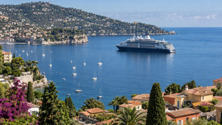 Cruise ship at anchor in Villefranche-sur-Mer bay