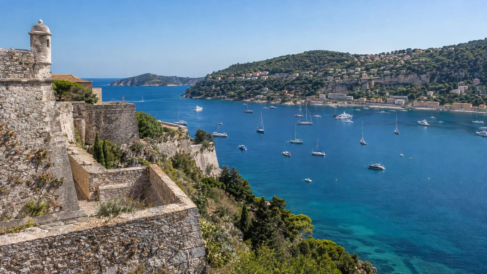 Stone walls of Saint-Elme Citadel above Villefranche harbor