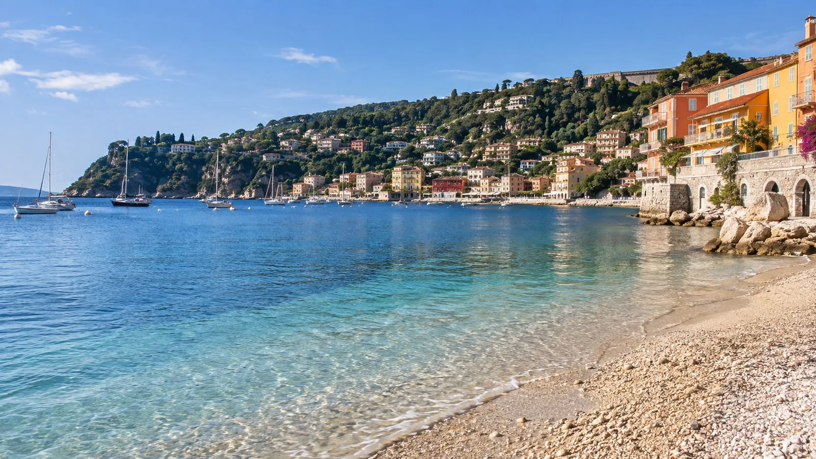 Villefranche-sur-Mer waterfront beach and turquoise water