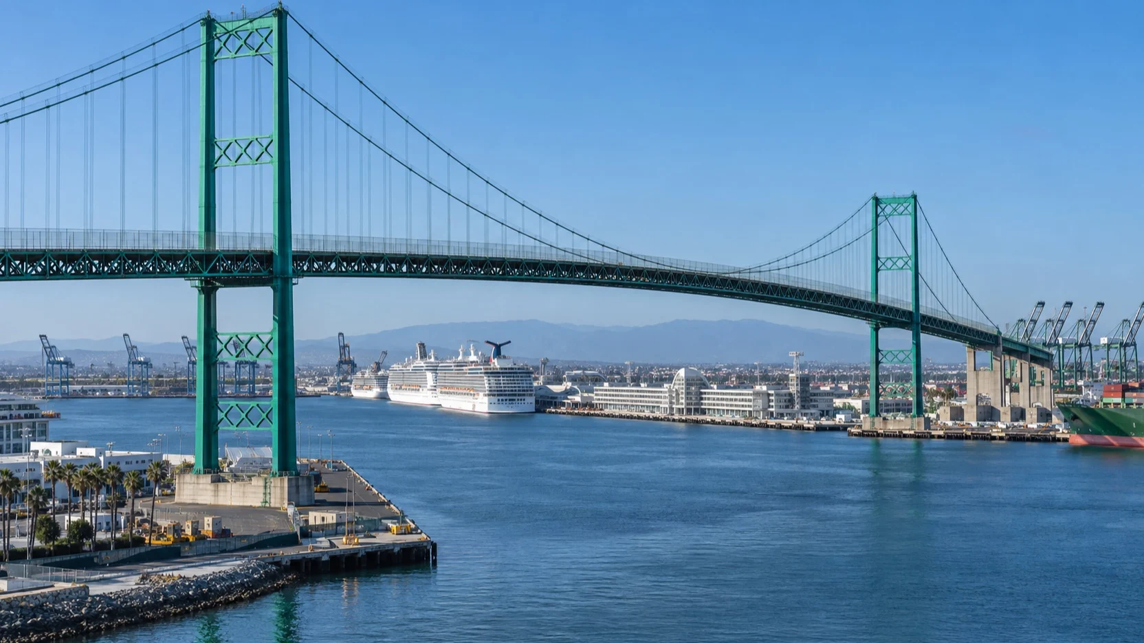 Vincent Thomas Bridge above the Port of Los Angeles
