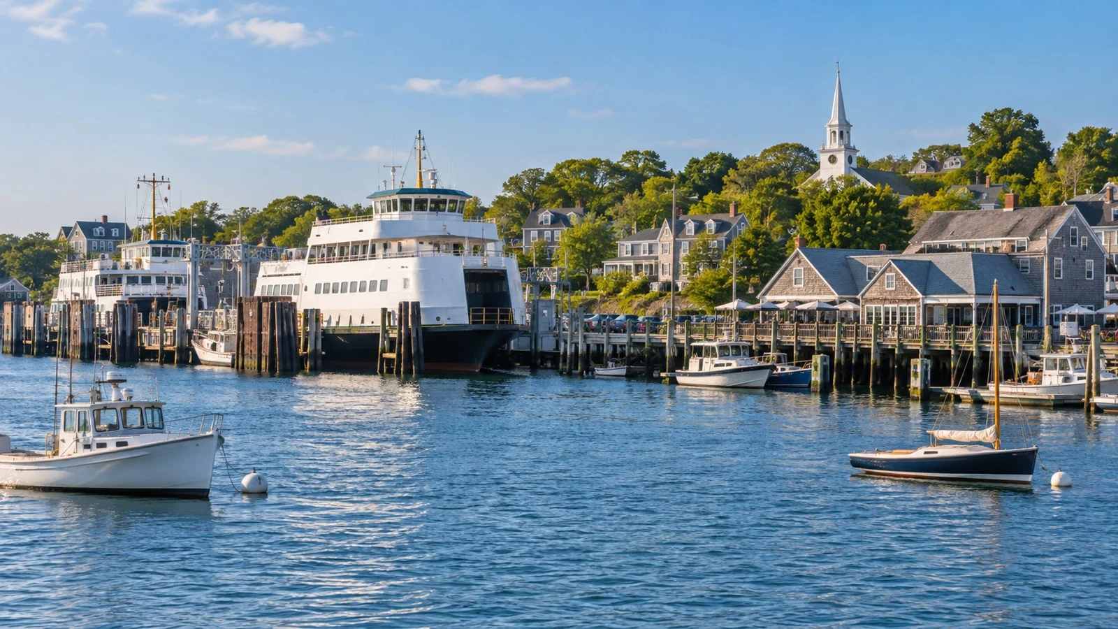 Boats and ferries in Vineyard Haven working harbor