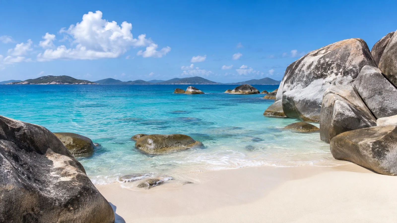 Devil’s Bay beach framed by granite boulders on Virgin Gorda