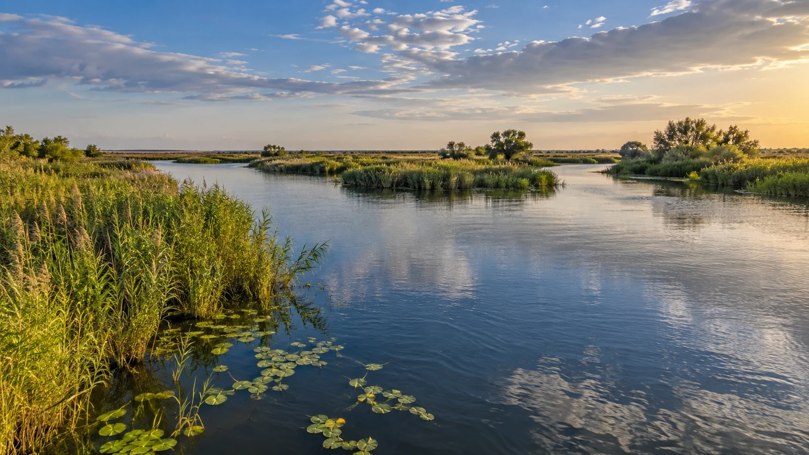Reed-lined waterways of the Volga Delta near Astrakhan