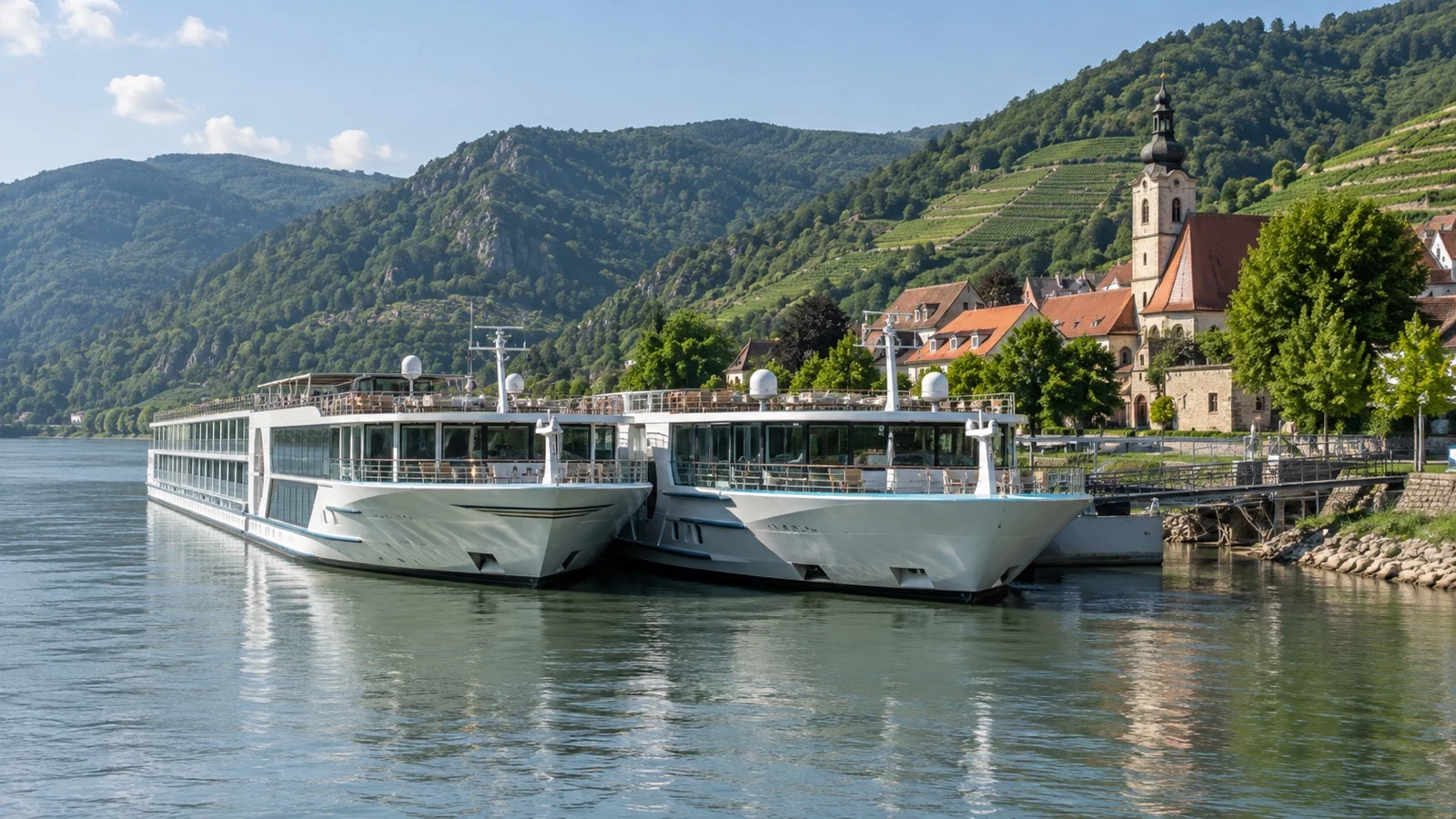 Two river cruise ships double docked in Wachau