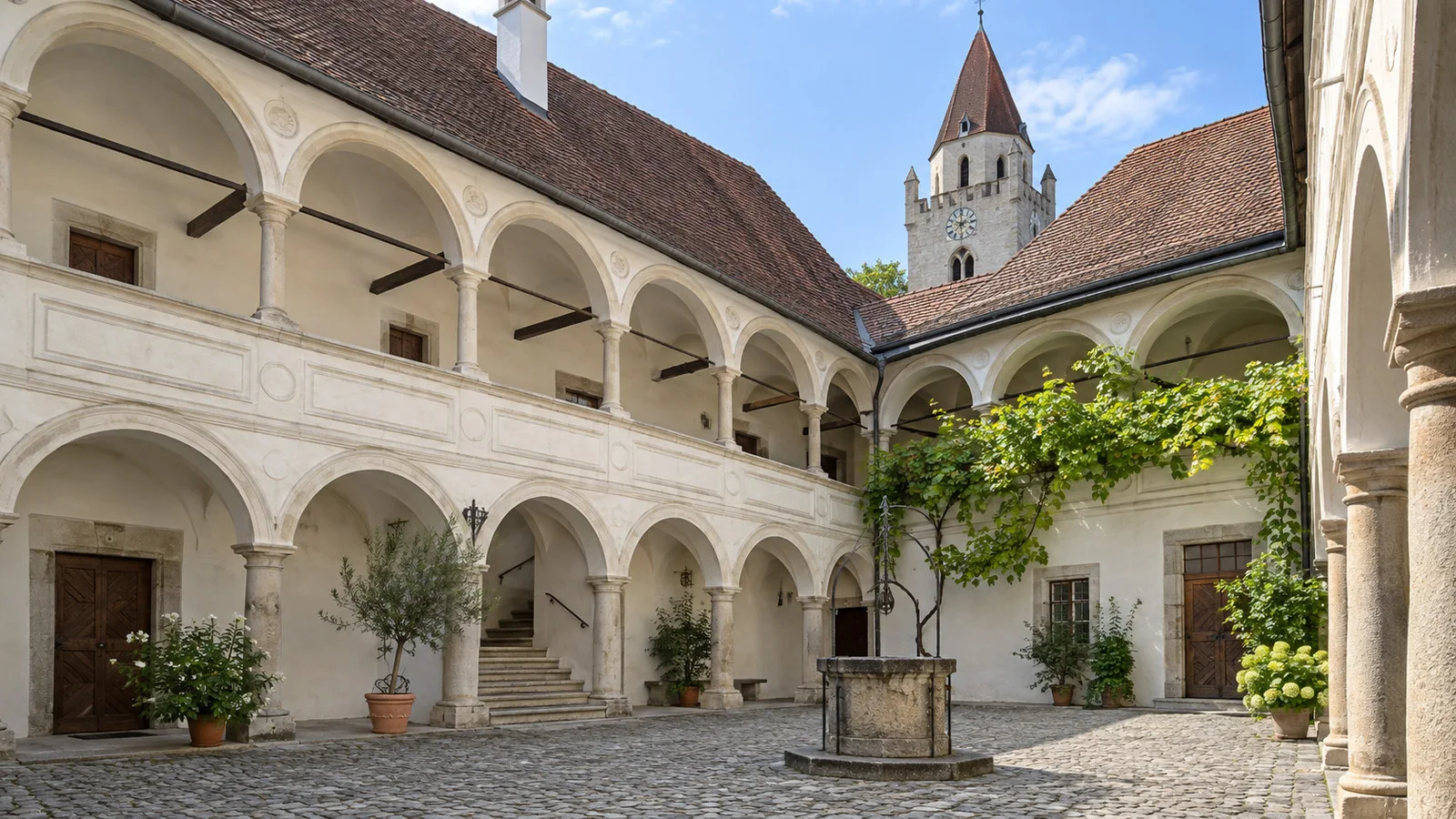Arcaded courtyard of the Teisenhoferhof, home to the Wachau Museum in Weißenkirchen