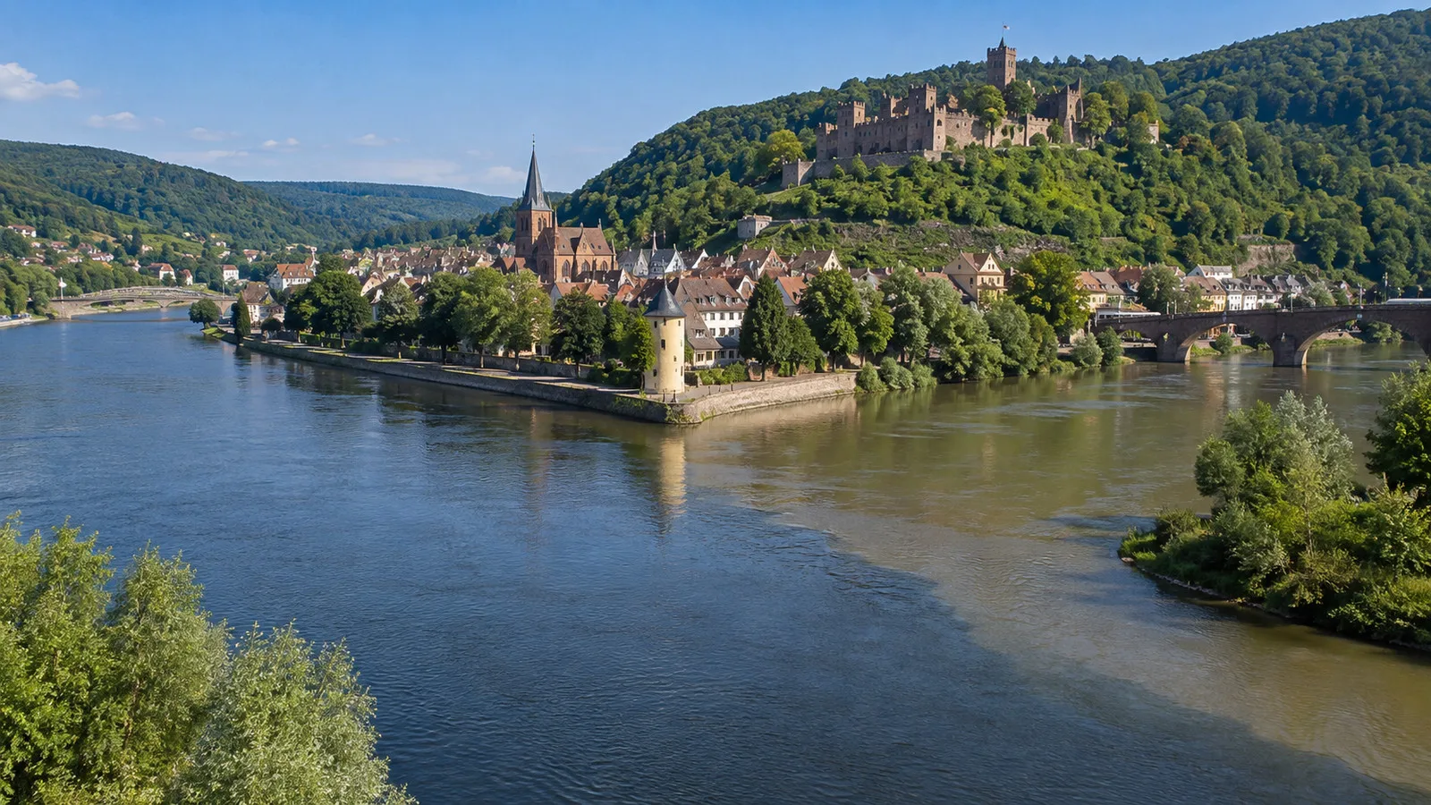 Main and Tauber river confluence at Wertheim