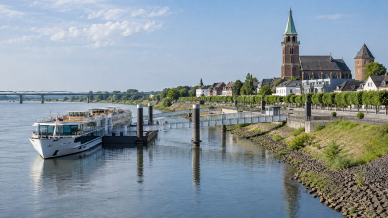 Riverfront and cruise port area at Wesel, Germany