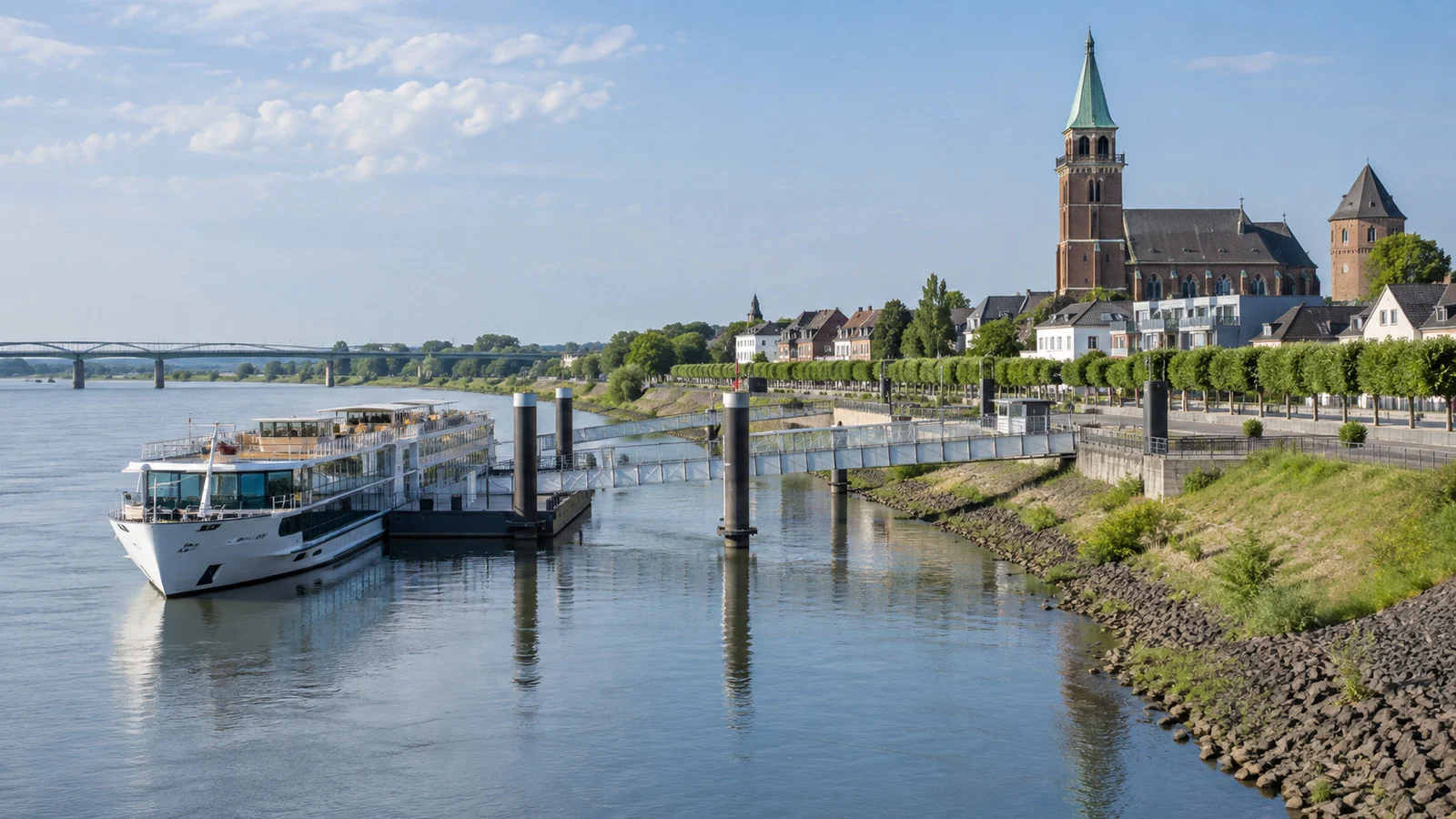 Riverfront and cruise port area at Wesel, Germany