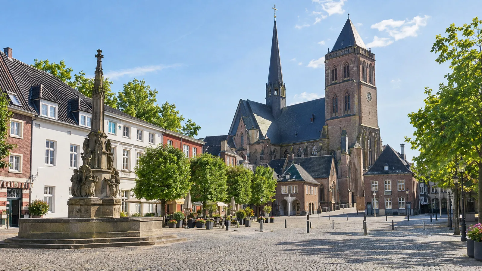Wesel market square with Willibrordi Cathedral
