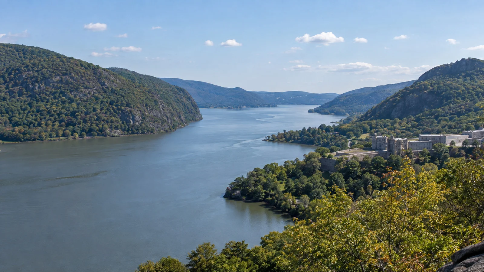 Hudson River bend and wooded highlands at West Point