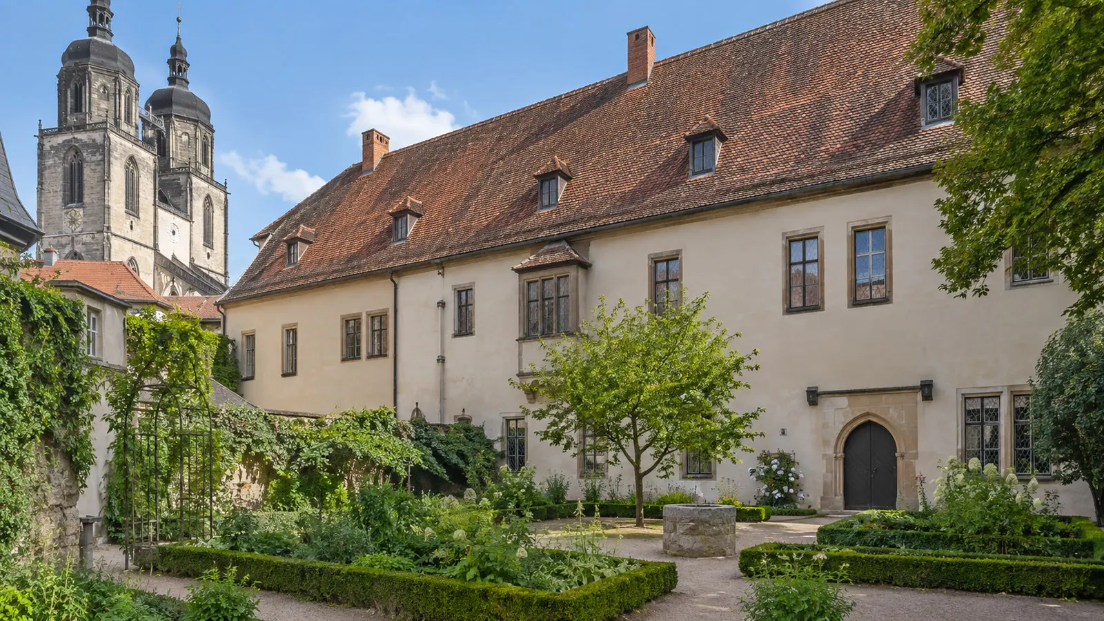 Luther House museum exterior and garden in Wittenberg