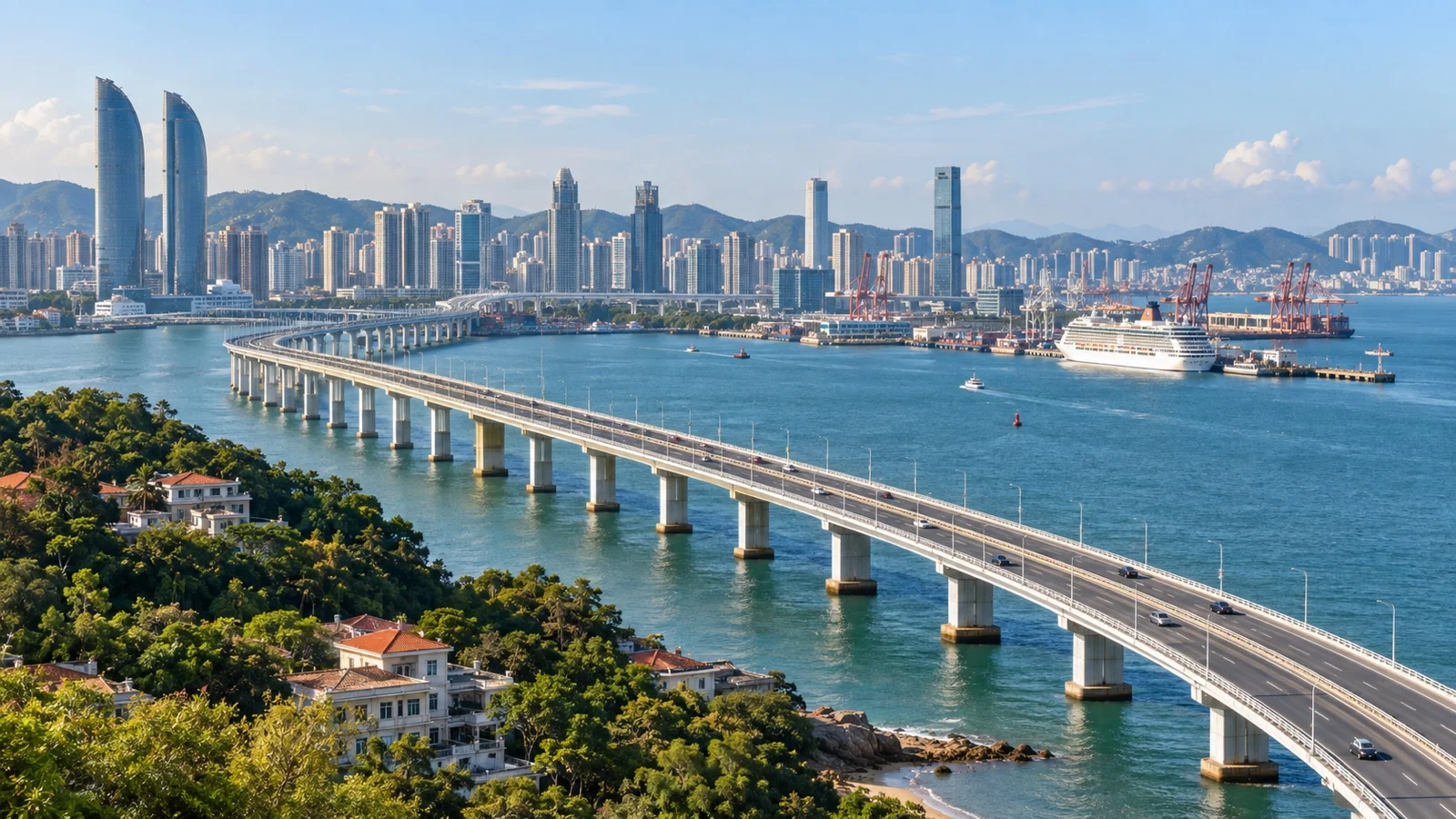 Coastal roadway and bridge connecting Xiamen island