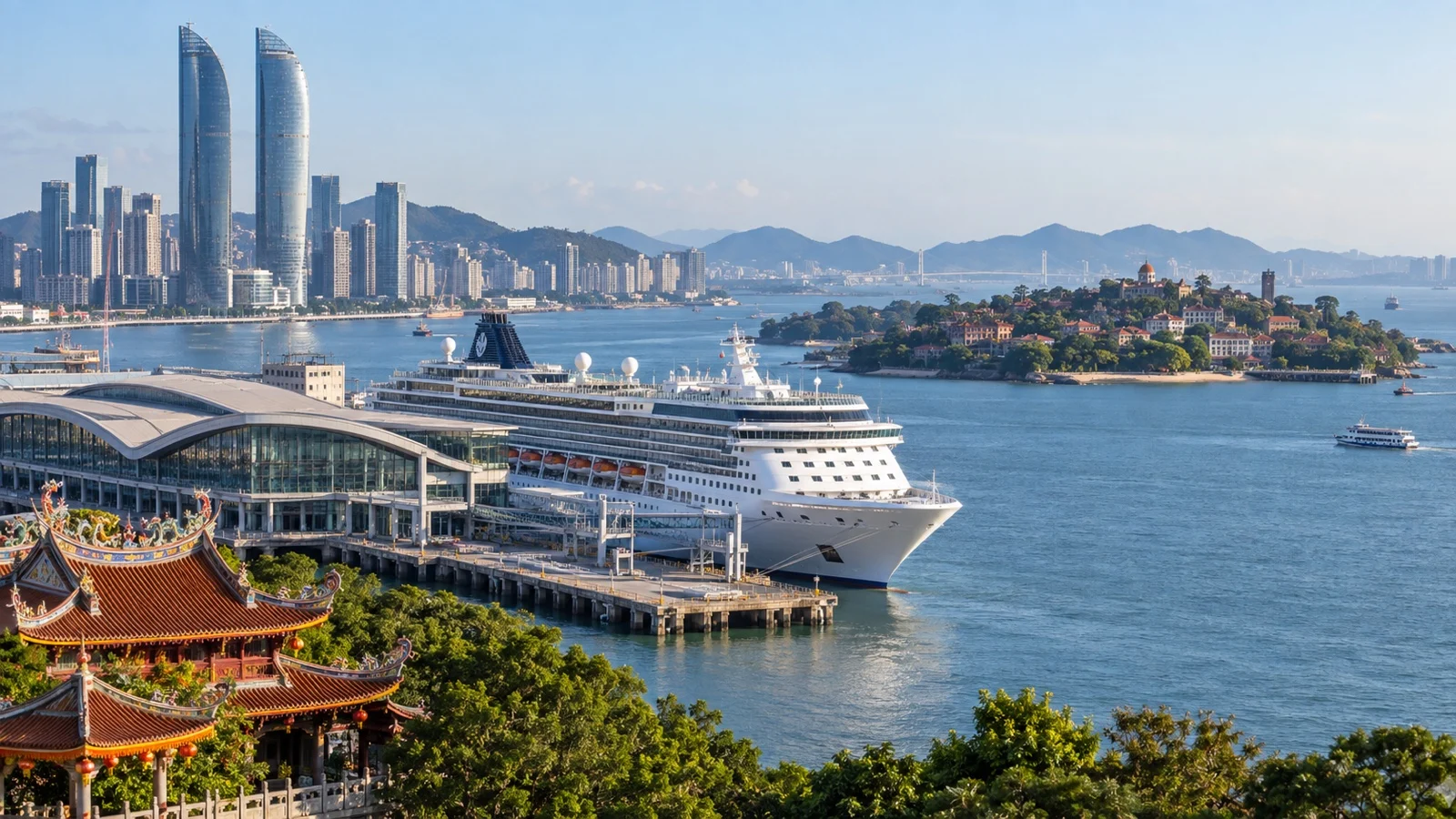 Cruise ship at Xiamen Dongdu international terminal