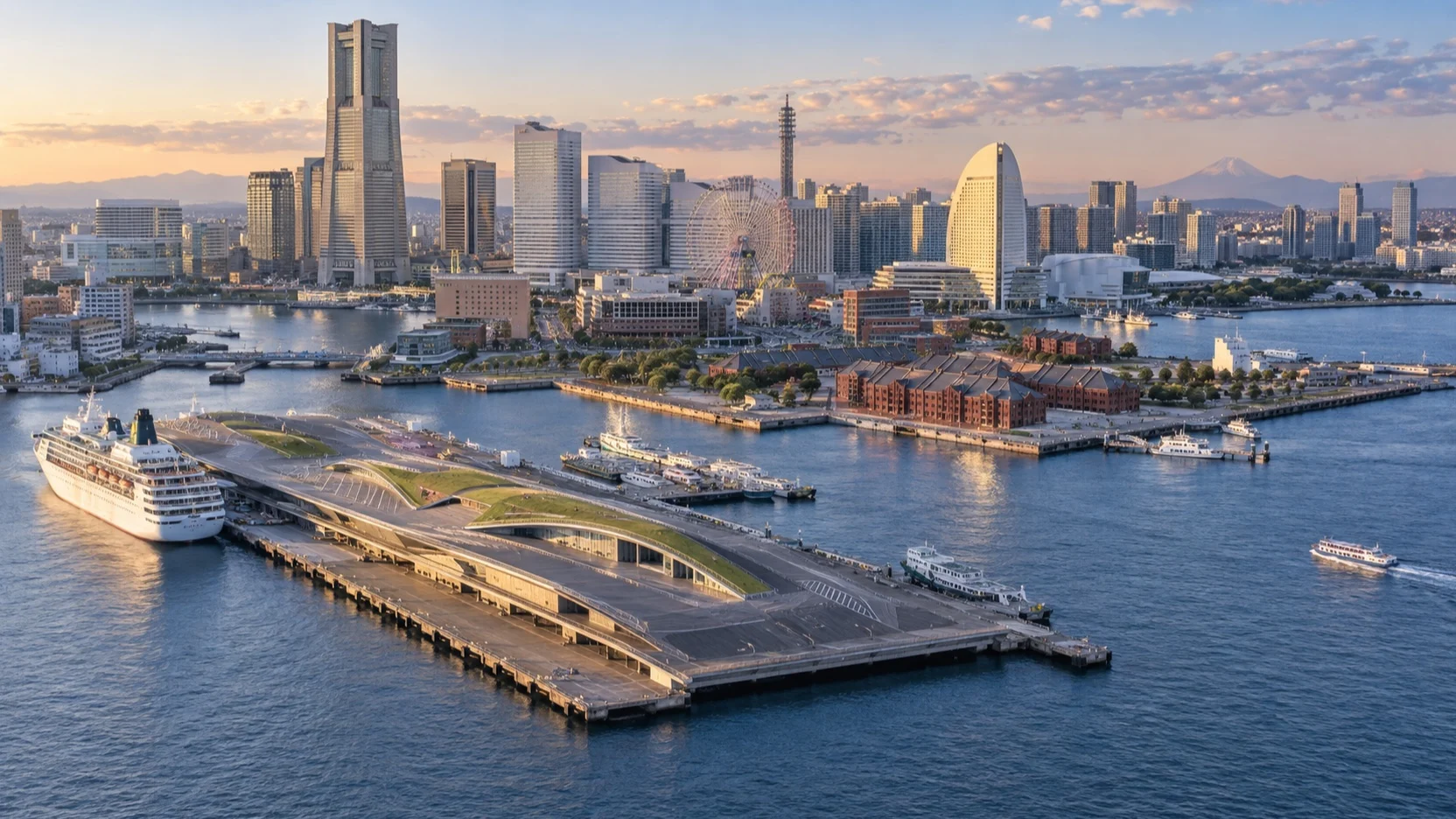 Aerial view of Yokohama's cruise waterfront