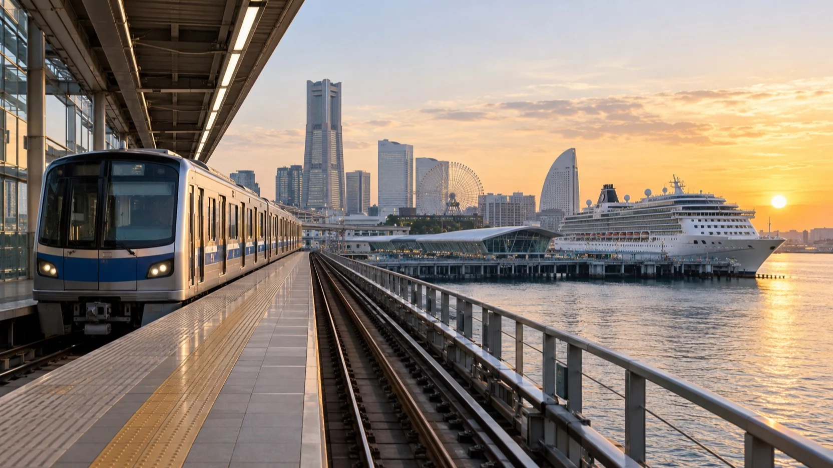 Train platform near Yokohama's cruise harbor