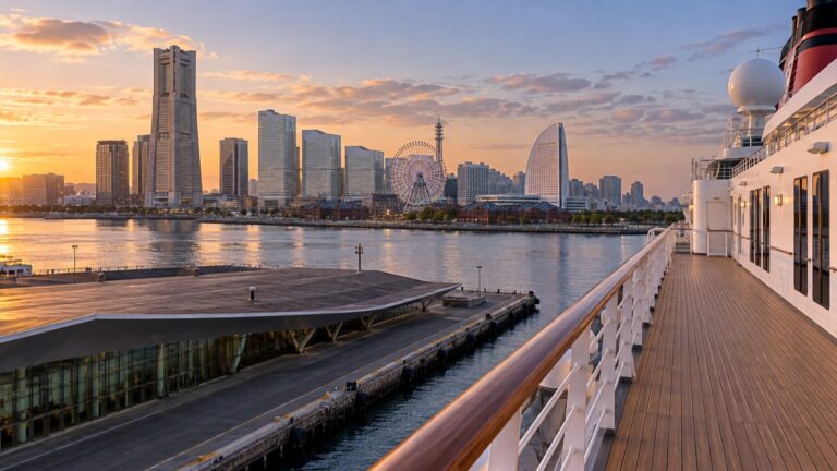 Cruise ship at Yokohama Osanbashi with Minato Mirai skyline