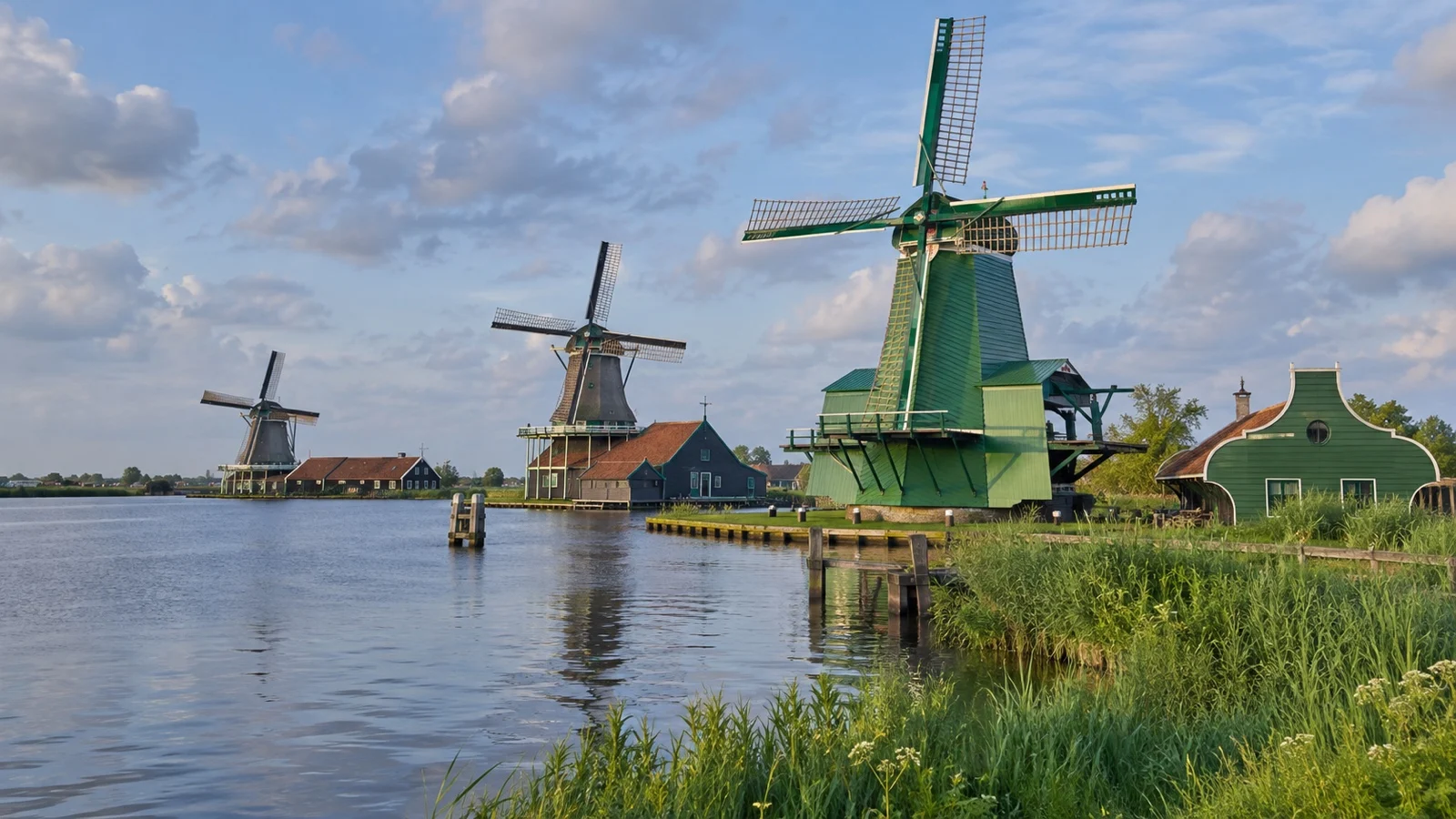 Windmills beside the Zaan at Zaanse Schans