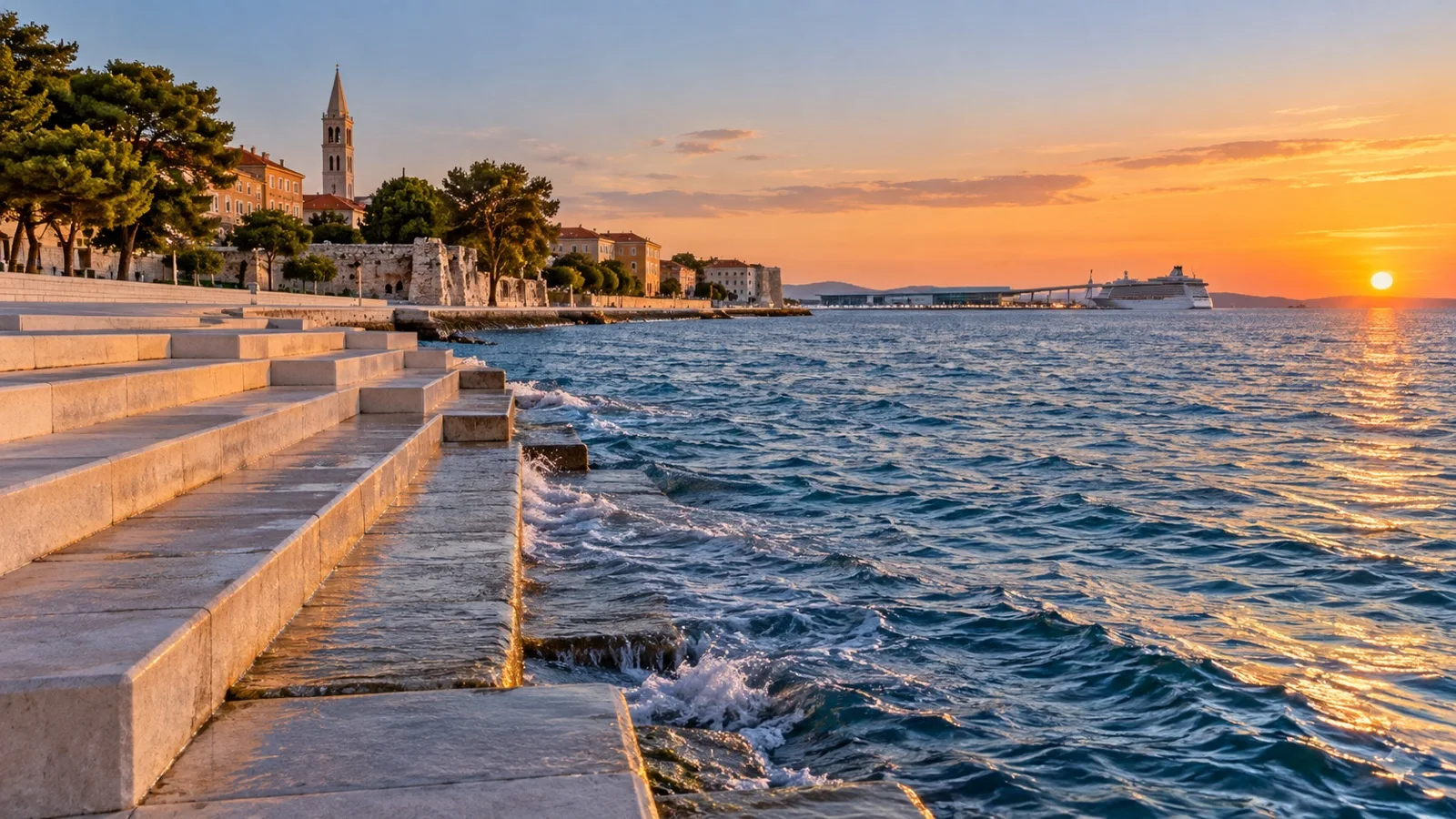 Stone waterfront steps of the Sea Organ beside the Adriatic