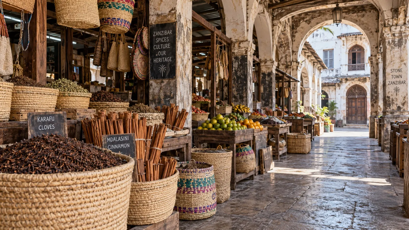 Spices and produce at Darajani Market in Stone Town
