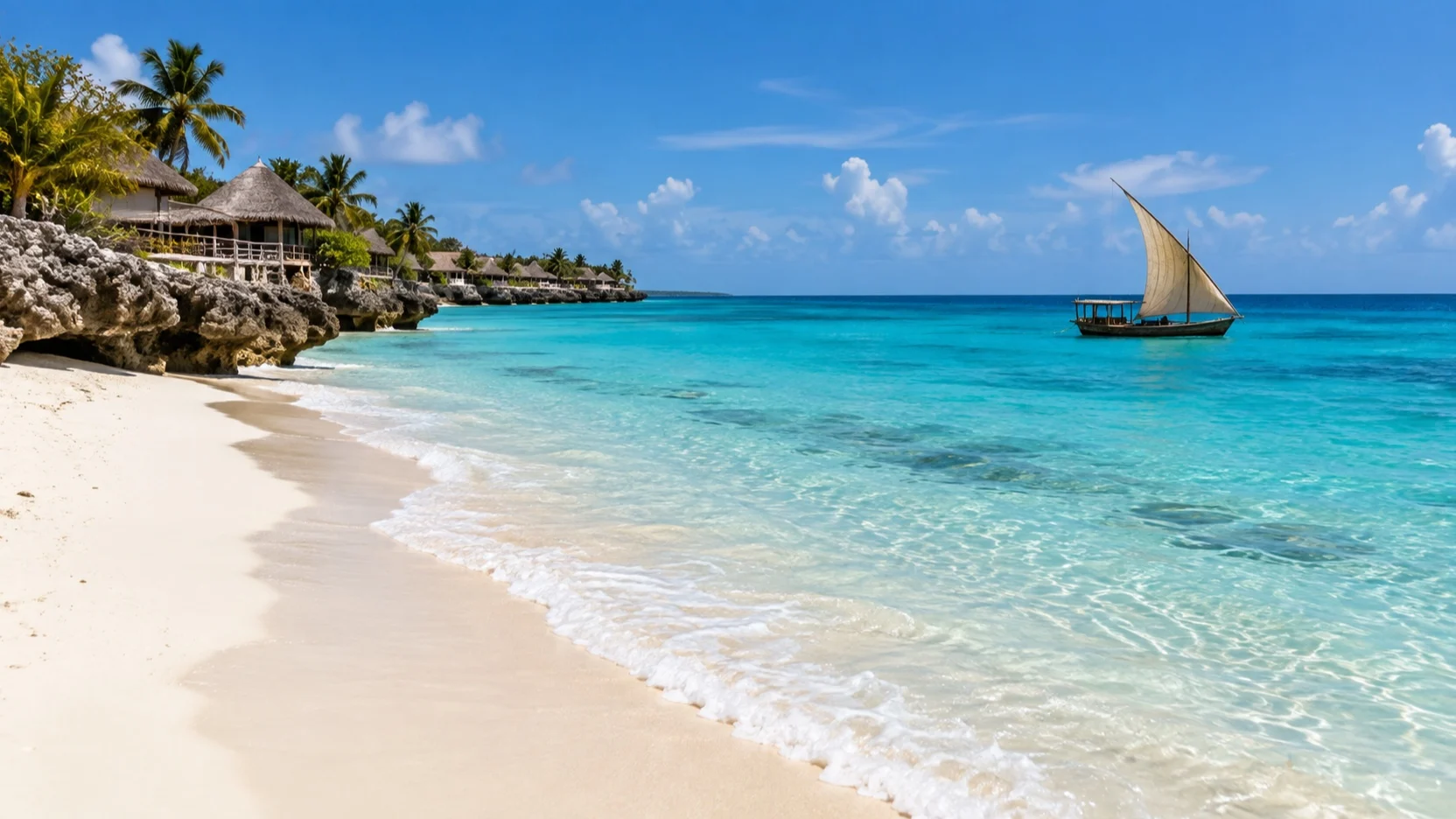 Pale sand and turquoise water at Nungwi Beach in Zanzibar
