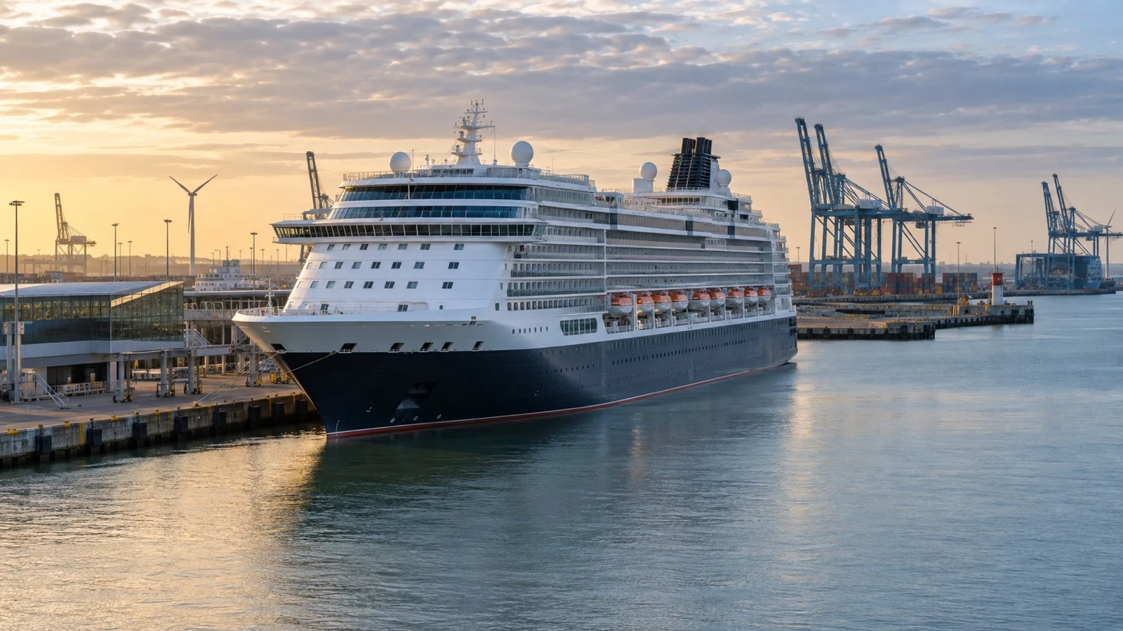 Cruise ship docked at Zeebrugge's working port