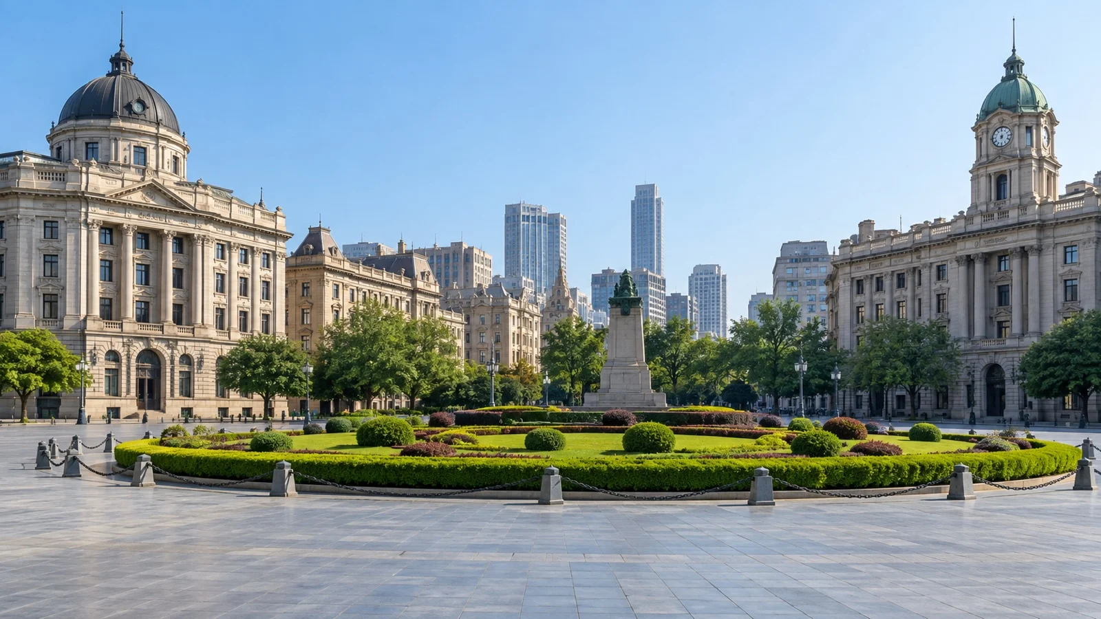 Historic buildings around Zhongshan Square in Dalian