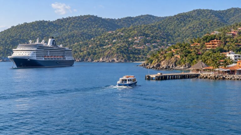 Cruise ship and tender in Zihuatanejo Bay
